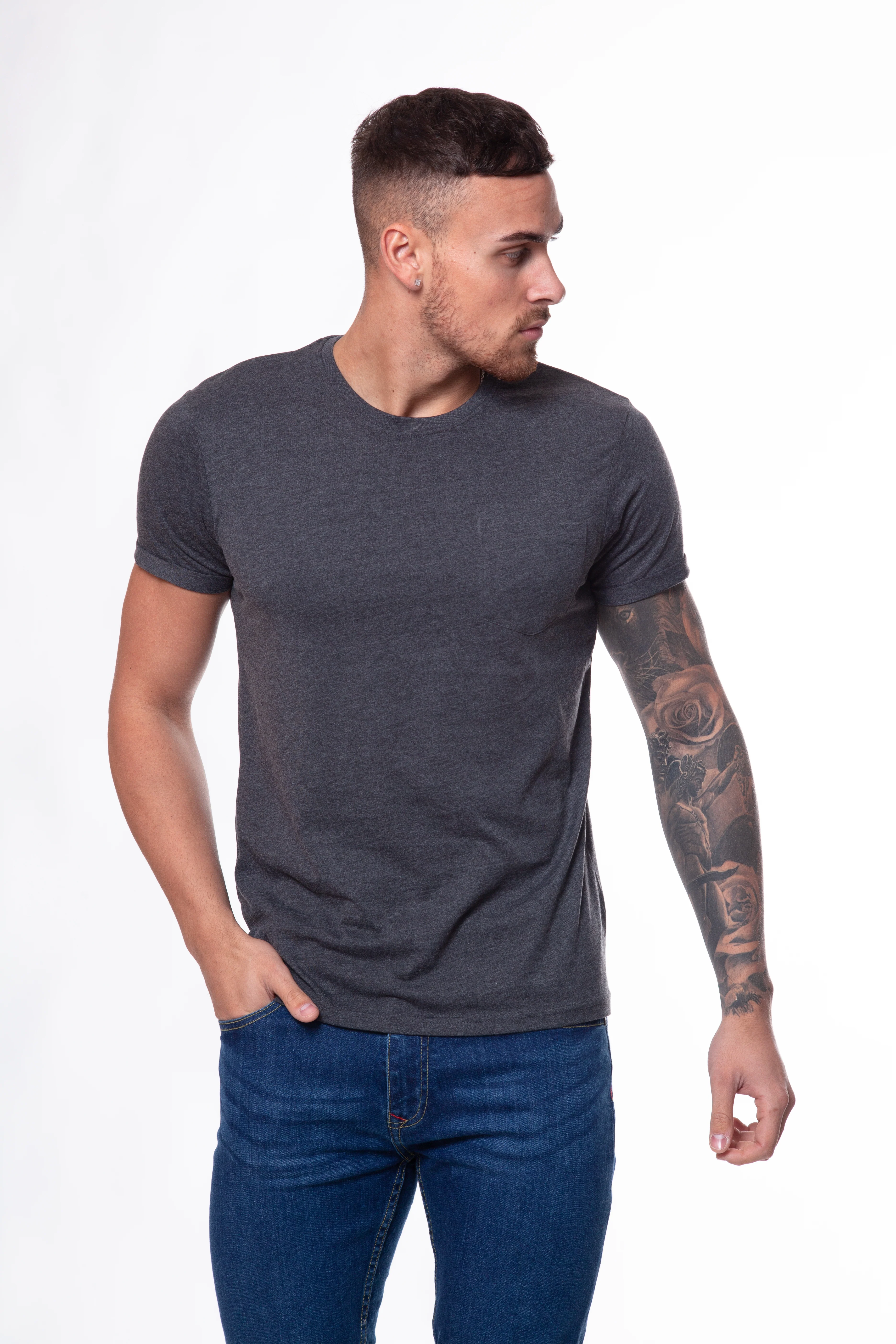 Crew Neck Pocket Roll T-Shirt - Image 13