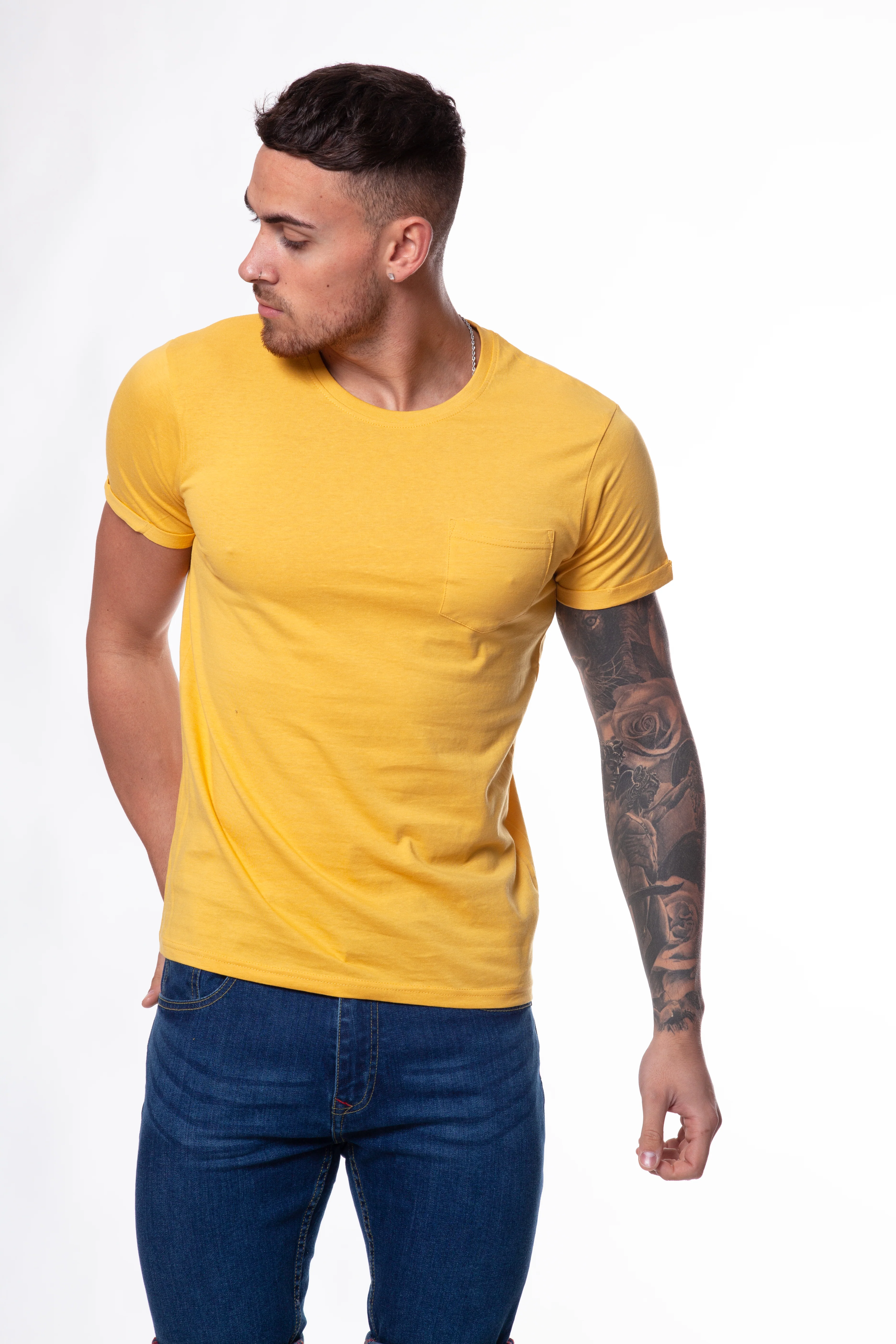 Crew Neck Pocket Roll T-Shirt - Image 9