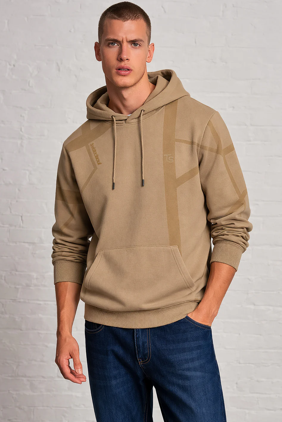 Fashion Fleece Tonal Bur Print Hoodie - Image 3