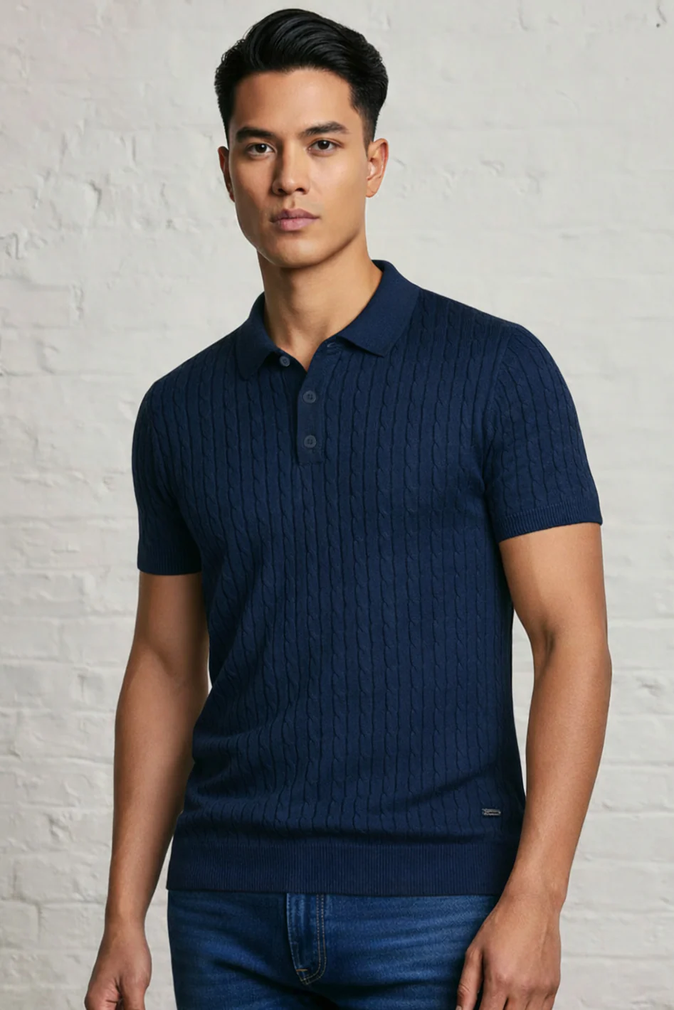 MENS CABLE KNIT POLO