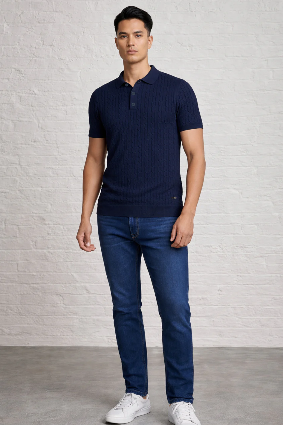 MENS CABLE KNIT POLO - Image 3