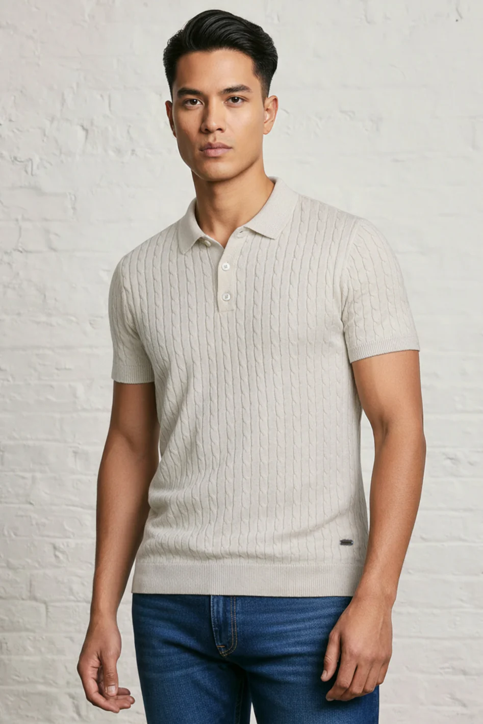 MENS CABLE KNIT POLO - Image 7