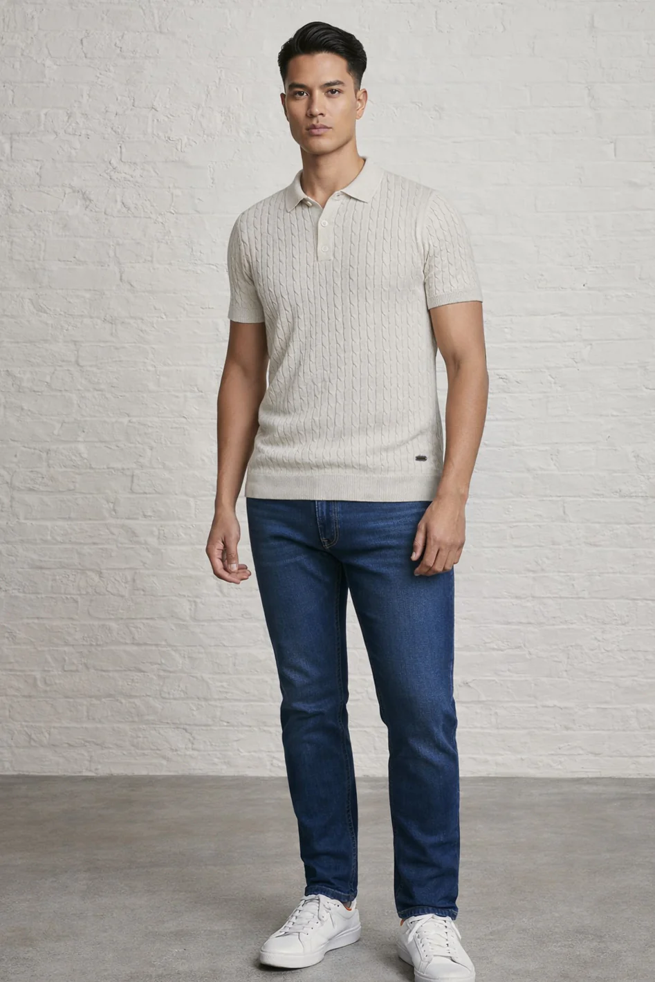 MENS CABLE KNIT POLO - Image 9