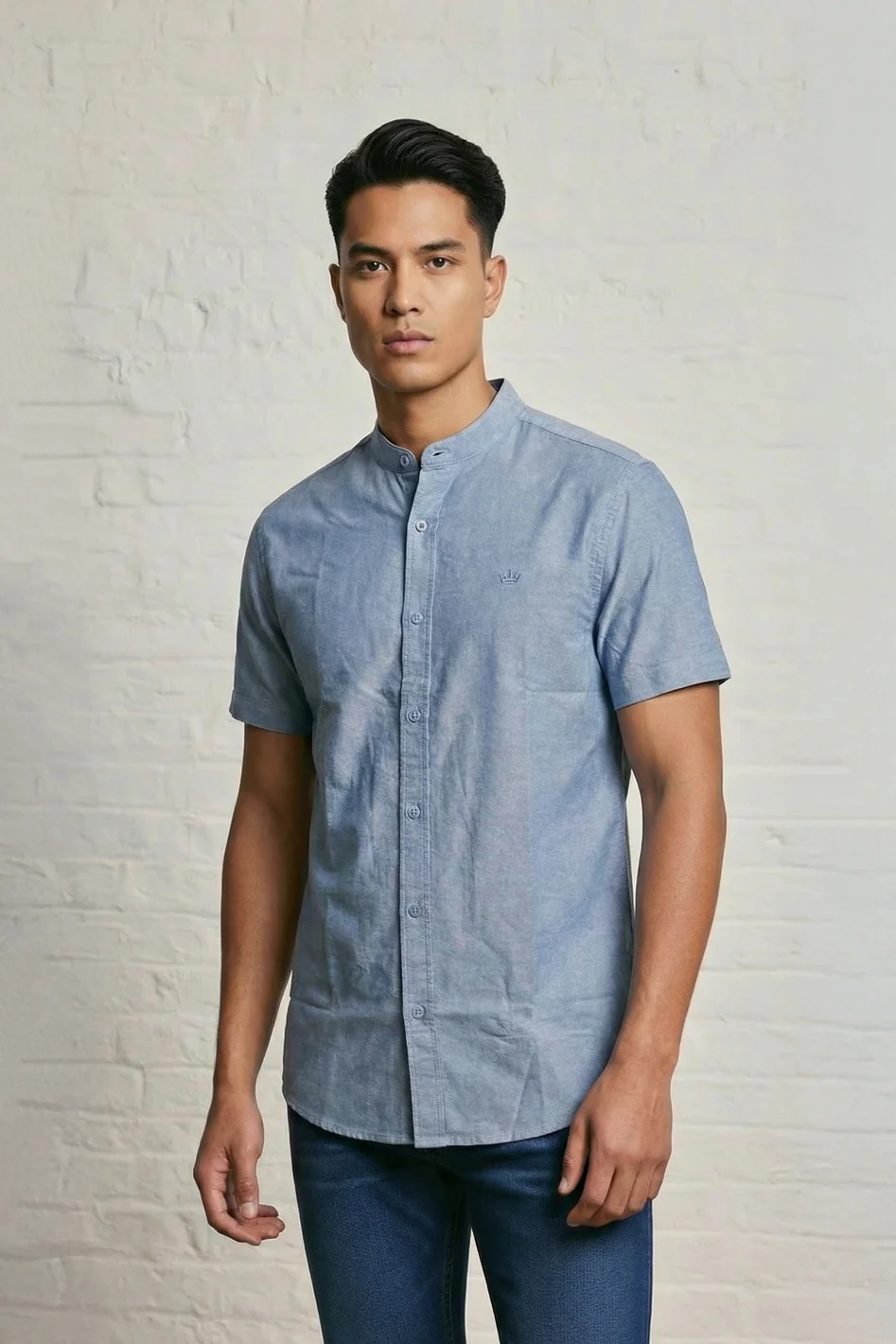 MENS IN CROWN EMB SS OXFORD GRANDAD SHIRT