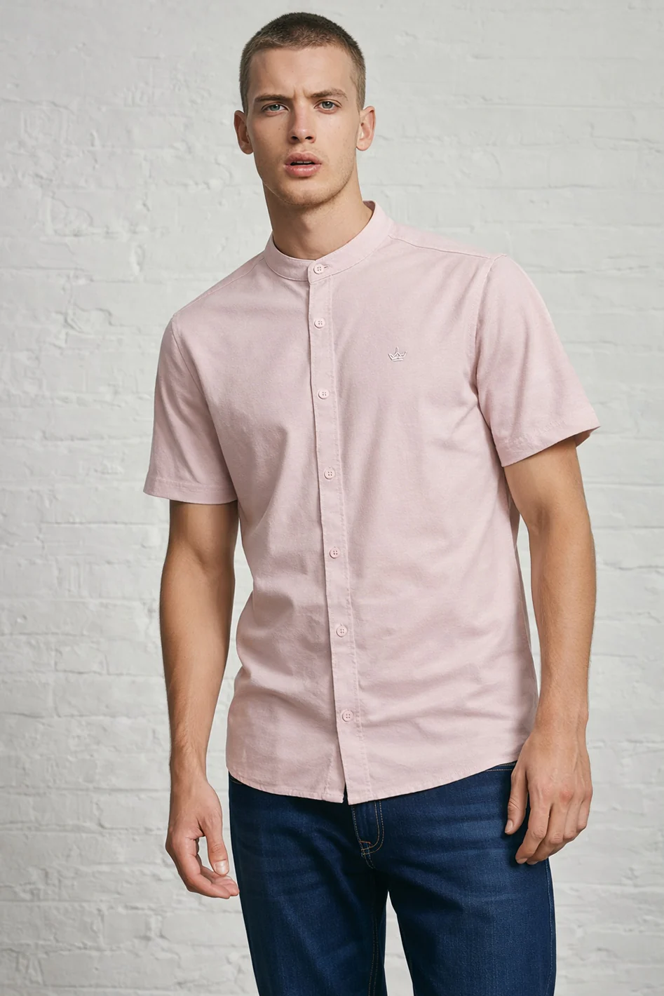 MENS IN CROWN EMB SS OXFORD GRANDAD SHIRT - Image 4