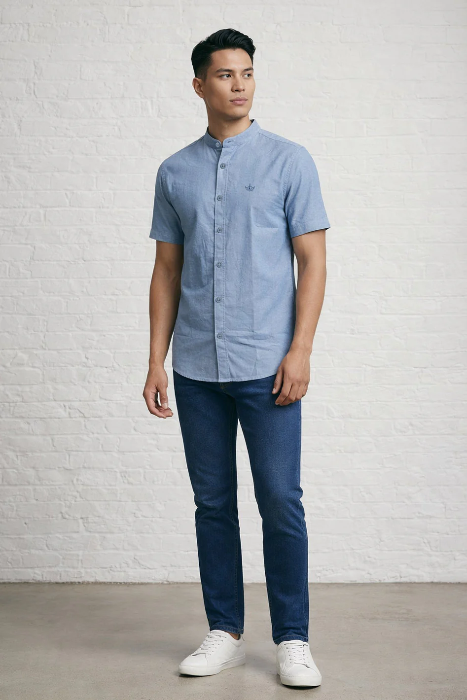 MENS IN CROWN EMB SS OXFORD GRANDAD SHIRT - Image 5