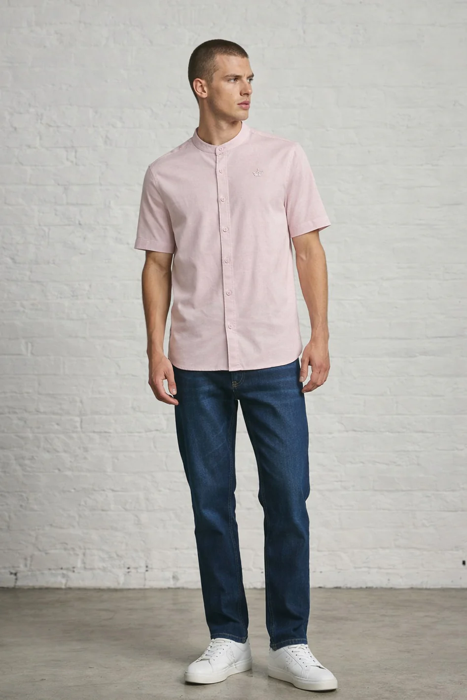 MENS IN CROWN EMB SS OXFORD GRANDAD SHIRT - Image 7