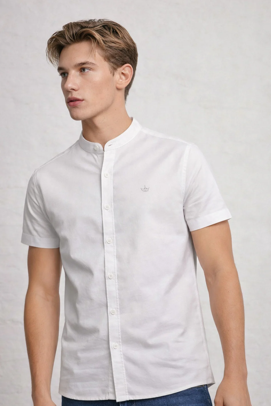 MENS IN CROWN EMB SS OXFORD GRANDAD SHIRT - Image 8
