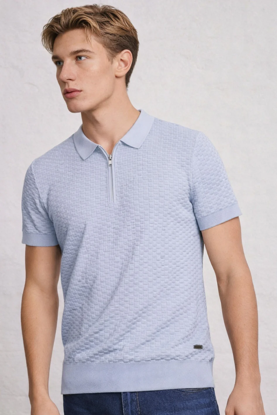 MENS JACQUARD KNIT POLO - Image 4