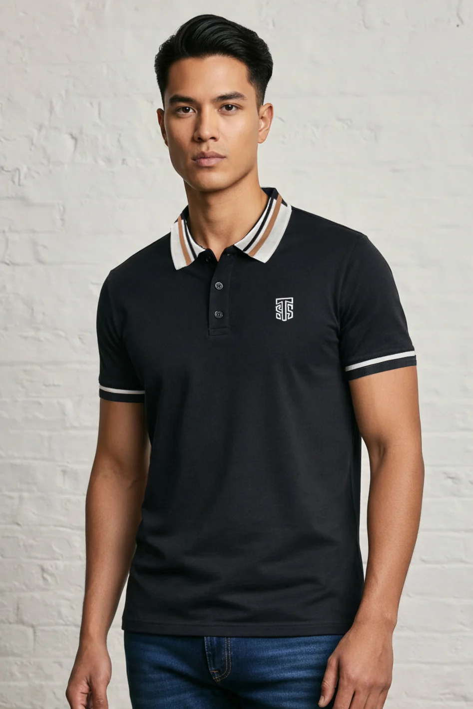 MENS SQUARE STRIPE POLO TEE